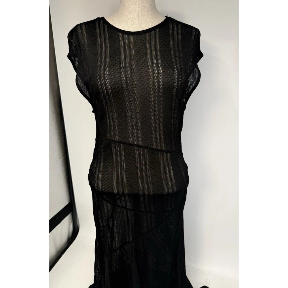 ME+EM Black Sheer Knit High Neck Maxi Long Dress US 8 Missing Layer Viscose